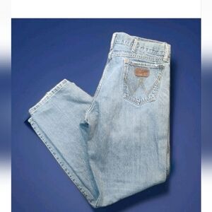 Wrangler Retro Jeans Mens 36x32 Blue Slim Boot Whiskered Western Cowboy Rodeo
